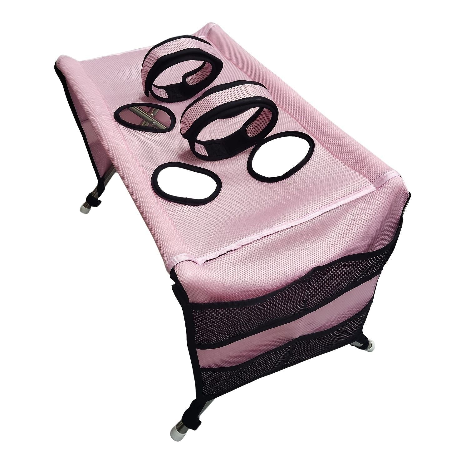 Foldable Pet Grooming Table for Cats & Small Dogs, Pink Mesh Bed, 60x30x40cm