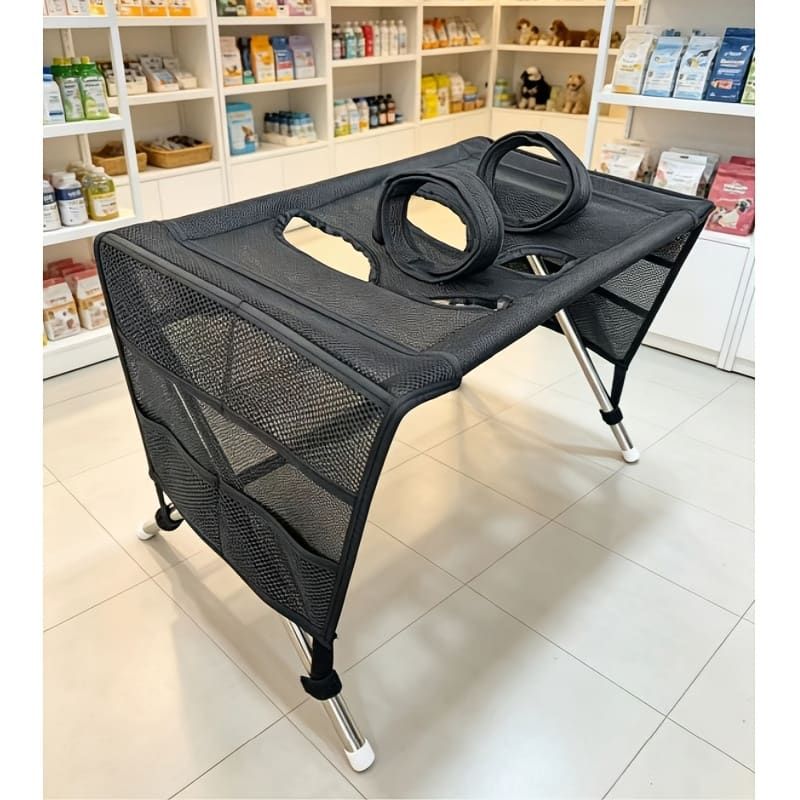 Foldable Pet Grooming Table for Cats & Small Dogs, Pink Mesh Bed, 60x30x40cm