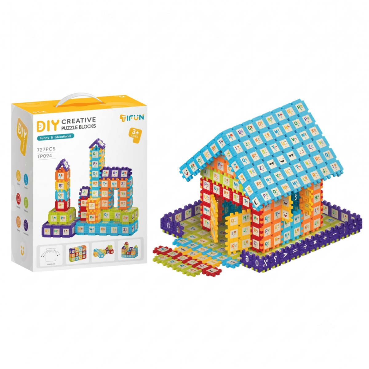 Creative DIY Puzzle Building Blocks Set for Kids Ages 3+ – Colorful Snap-Together Squares for Early Learning, Alphabet & Number Recognition, and Fun 3D Shape Construction at Home (153PCS)