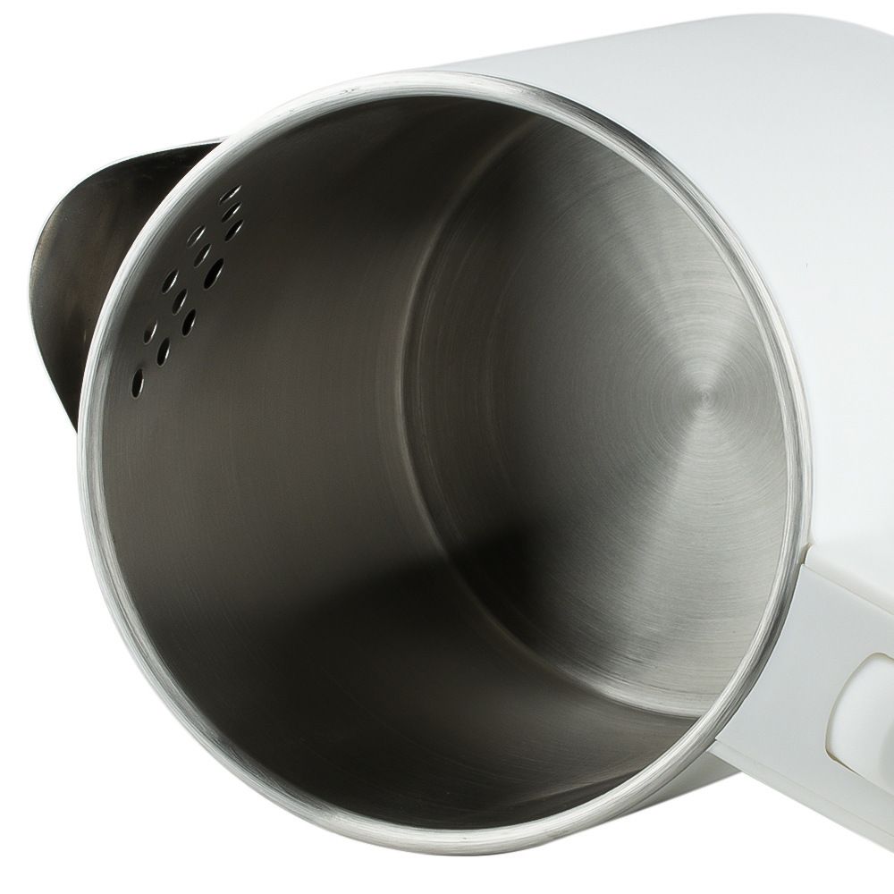 Compact 600W Electric Kettle with Stainless Steel Interior, 0.8L Capacity and 360° Rotating Base for Home, Office and Travel Beverages (White)