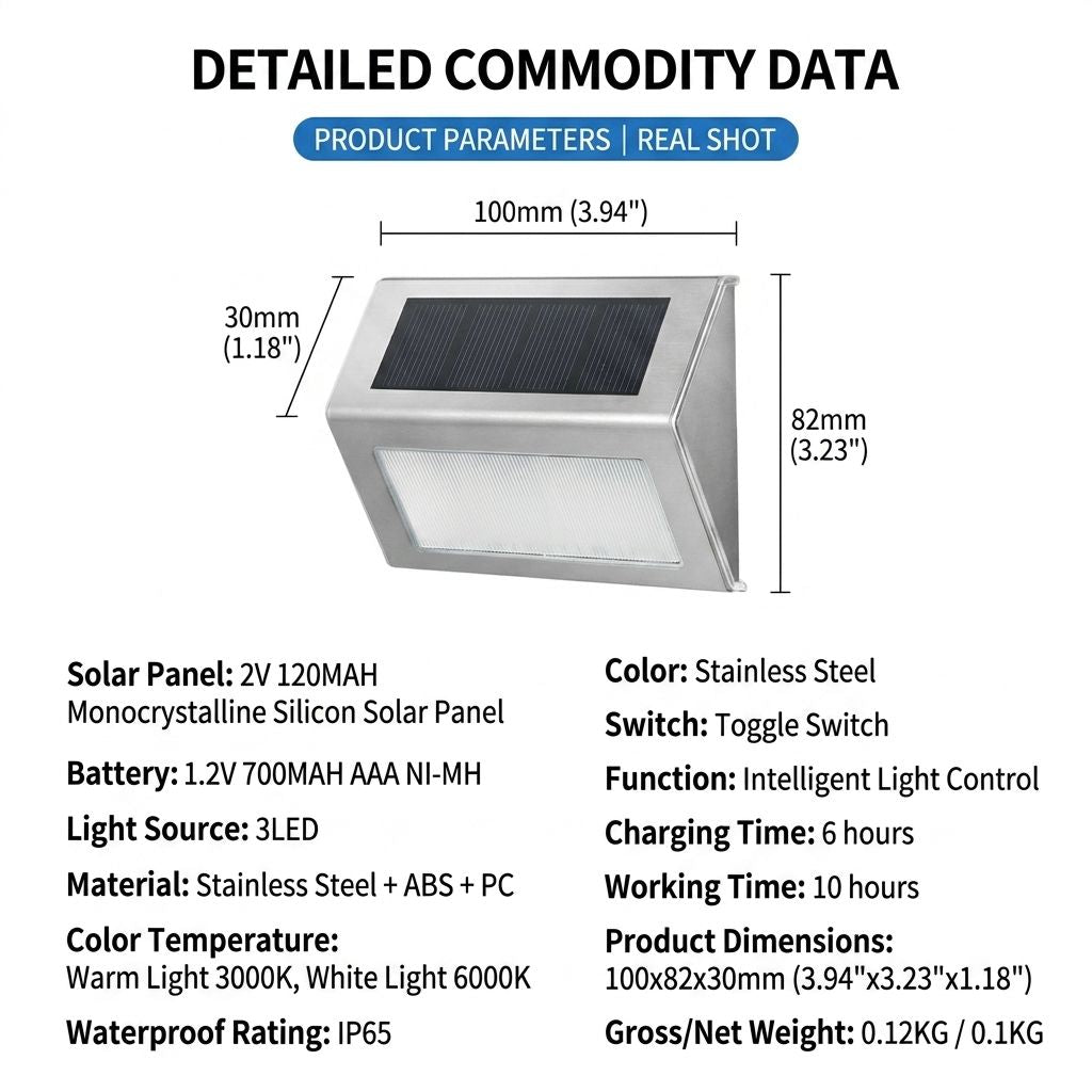 Solar Powered Step Lights, 24-Pack 3000K Warm White, IP65 Stainless Steel
