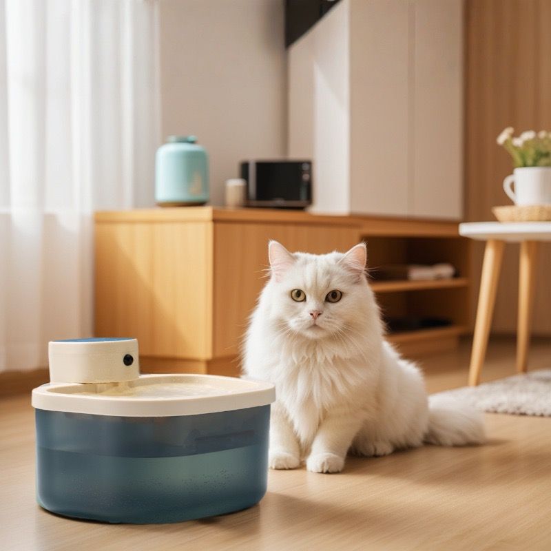 Smart Wireless Pet Water Fountain with Deep Blue Translucent Reservoir and Quiet Flowing Filter System for Cats and Small Dogs, Cordless Indoor Use, Easy Clean Rounded Square Design (Transparent)
