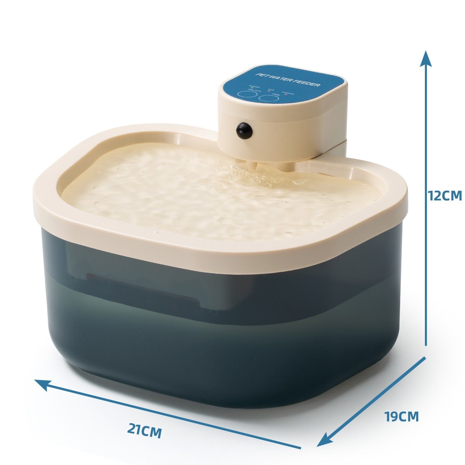Smart Wireless Pet Water Fountain with Deep Blue Translucent Reservoir and Quiet Flowing Filter System for Cats and Small Dogs, Cordless Indoor Use, Easy Clean Rounded Square Design (Transparent)