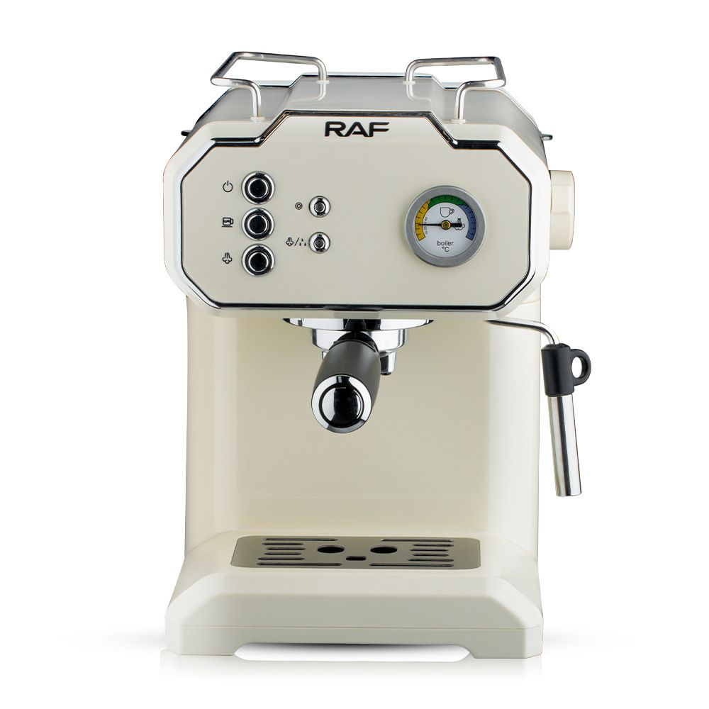 Semi-Automatic Espresso Coffee Machine with Steam Wand for Home and Small Office Use, Dual Cup Extraction, Milk Frother for Cappuccino Latte Macchiato (Ivory)