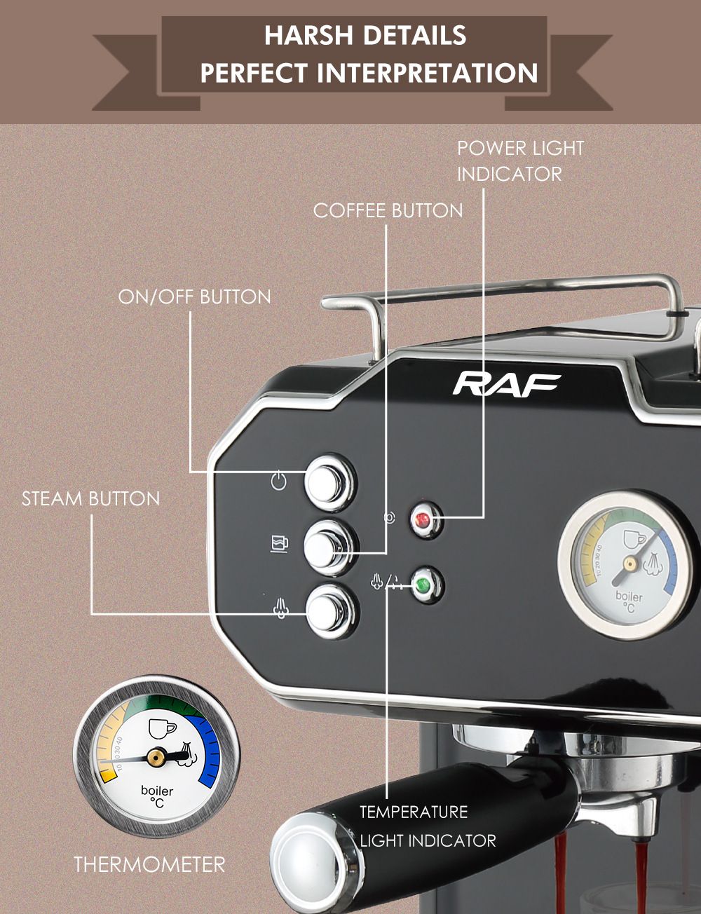 Semi-Automatic Espresso Coffee Machine with Steam Wand for Home and Small Office Use, Dual Cup Extraction, Milk Frother for Cappuccino Latte Macchiato (Ivory)