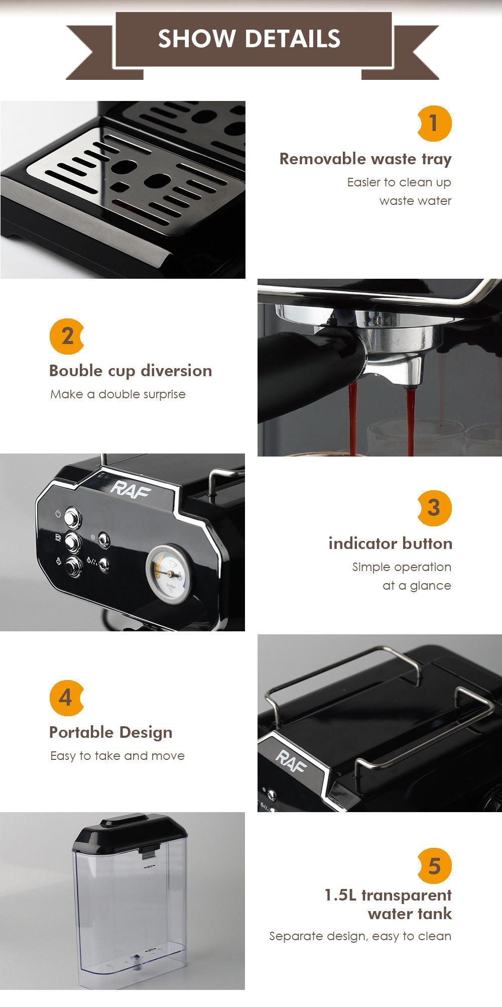 Semi-Automatic Espresso Coffee Machine with Steam Wand for Home and Small Office Use, Dual Cup Extraction, Milk Frother for Cappuccino Latte Macchiato (Ivory)