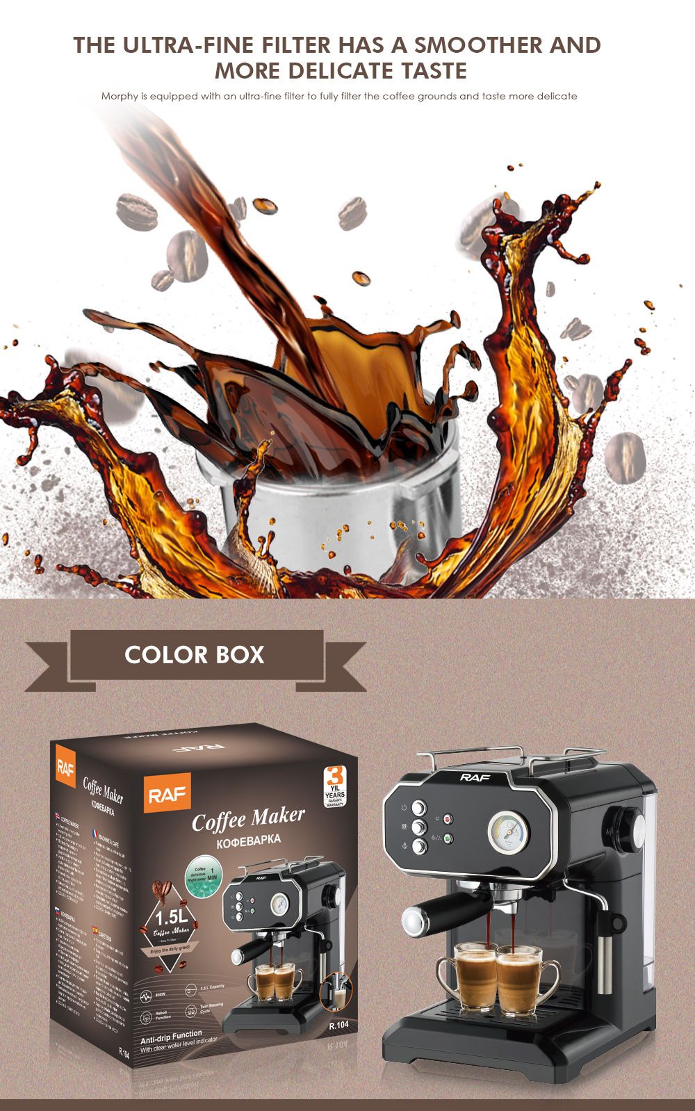 Semi-Automatic Espresso Coffee Machine with Steam Wand for Home and Small Office Use, Dual Cup Extraction, Milk Frother for Cappuccino Latte Macchiato (Ivory)