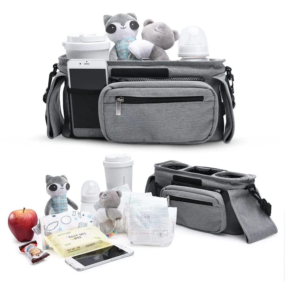 Multifunctional Stroller Organizer Bag – Universal Hanging Storage Pouch with Insulated Bottle Holder, Detachable Pouch, and Adjustable Straps, Doubles as a Crossbody Diaper Bag for On-the-Go Convenience (Green Sloth)