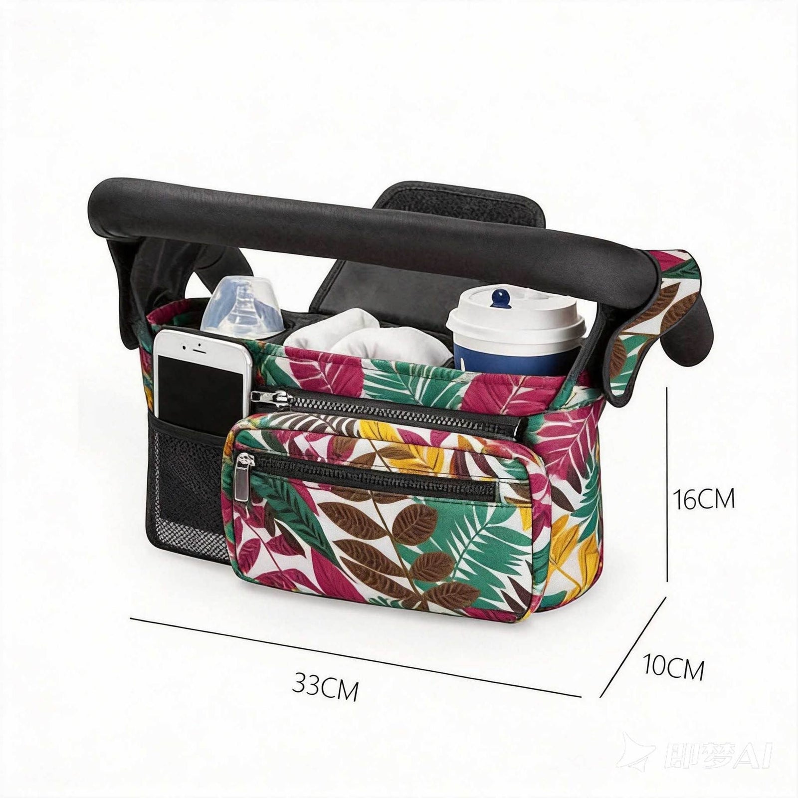 Multifunctional Stroller Organizer Bag – Universal Hanging Storage Pouch with Insulated Bottle Holder, Detachable Pouch, and Adjustable Straps, Doubles as a Crossbody Diaper Bag for On-the-Go Convenience (Green Sloth)