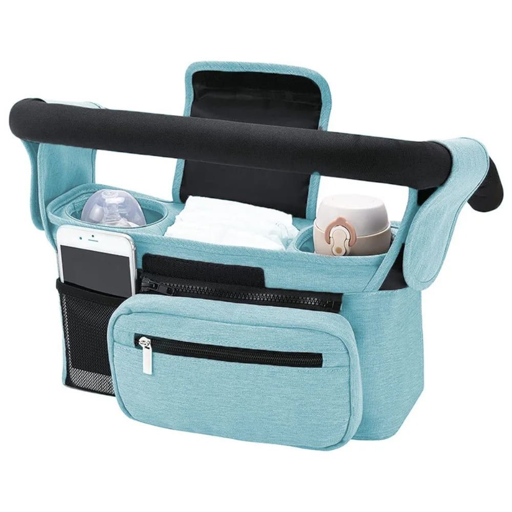 Multifunctional Stroller Organizer Bag – Universal Hanging Storage Pouch with Insulated Bottle Holder, Detachable Pouch, and Adjustable Straps, Doubles as a Crossbody Diaper Bag for On-the-Go Convenience (Green Sloth)