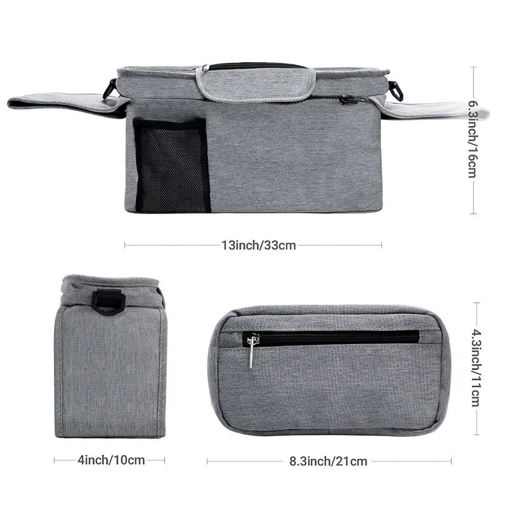 Multifunctional Stroller Organizer Bag – Universal Hanging Storage Pouch with Insulated Bottle Holder, Detachable Pouch, and Adjustable Straps, Doubles as a Crossbody Diaper Bag for On-the-Go Convenience (Tropical Leaf)