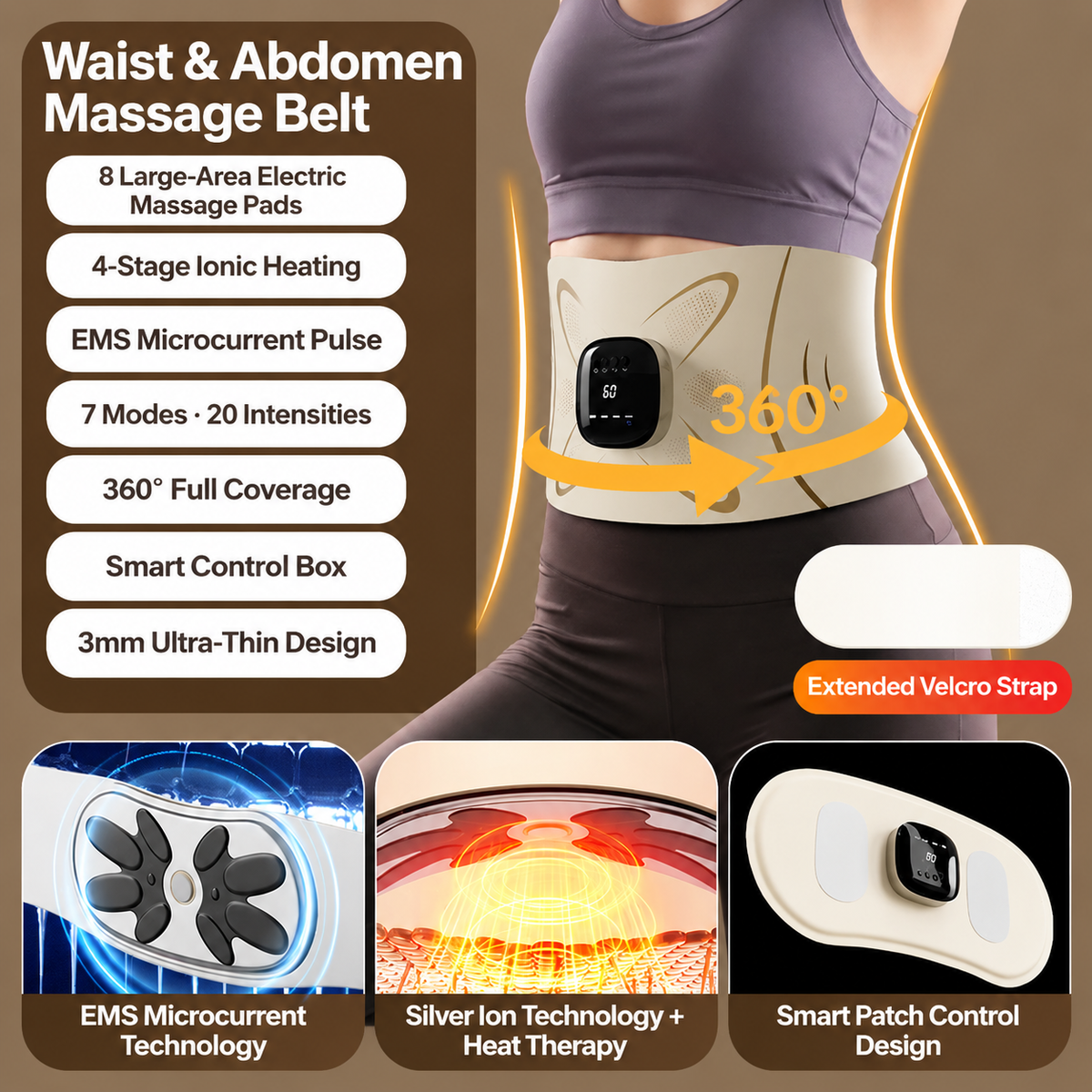 EMS Microcurrent Pulse Waist Massage Belt with Graphene Heating & Lumbar Support, Foldable & Washable for Home, Office & Fitness Relaxation (Pulse belt (Free extension strap))
