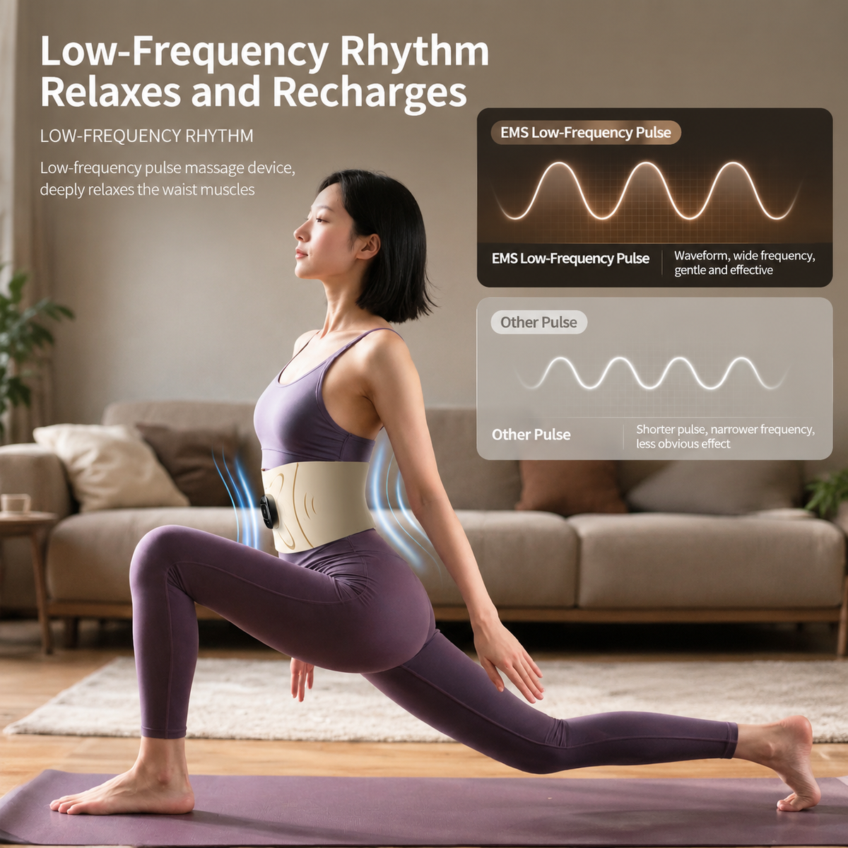 EMS Microcurrent Pulse Waist Massage Belt with Graphene Heating & Lumbar Support, Foldable & Washable for Home, Office & Fitness Relaxation (Pulse belt (Free extension strap))