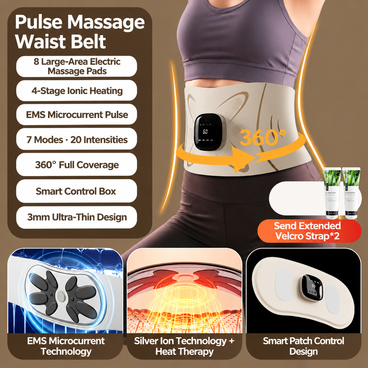 EMS Microcurrent Pulse Waist Massage Belt with Graphene Heating & Lumbar Support, Foldable & Washable for Home, Office & Fitness Relaxation (Pulse belt (Free extension strap))