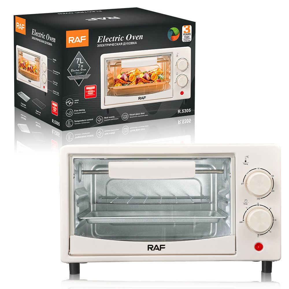 Compact 7L Countertop Electric Oven with Adjustable Temperature and Timer, Metal Housing, Visible Glass Door, Perfect for Toasting Bread and Roasting Small Meals at Home (Black)