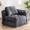 Foldable Corduroy Sofa Bed with Tufted Buttons and Side Buckle Straps, Convertible Lounger for Reading, Gaming, Napping and Relaxing in Living Rooms (Grey)