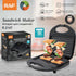 Compact 850W Dual-Sided Sandwich Maker with Non-Stick Striated Plates, Portable Snap-Lock Handle, Effortless Cleanup for Quick Homemade Breakfasts, Snacks, and Light Meals (Black)