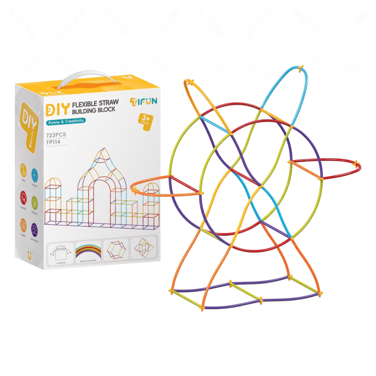 DIY Flexible Straw Building Blocks for Kids Ages 3-6, Creative Educational Construction Toy Set with Bendable Straws and Connectors, 112/242/723 Pieces for 3D Geometry and Imaginative Play (112PCS)