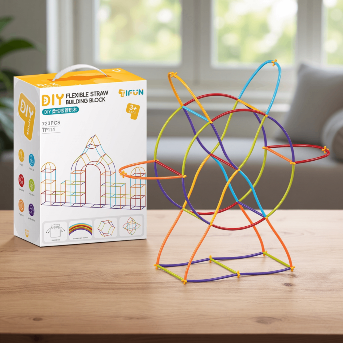DIY Flexible Straw Building Blocks for Kids Ages 3-6, Creative Educational Construction Toy Set with Bendable Straws and Connectors, 112/242/723 Pieces for 3D Geometry and Imaginative Play (242PCS)