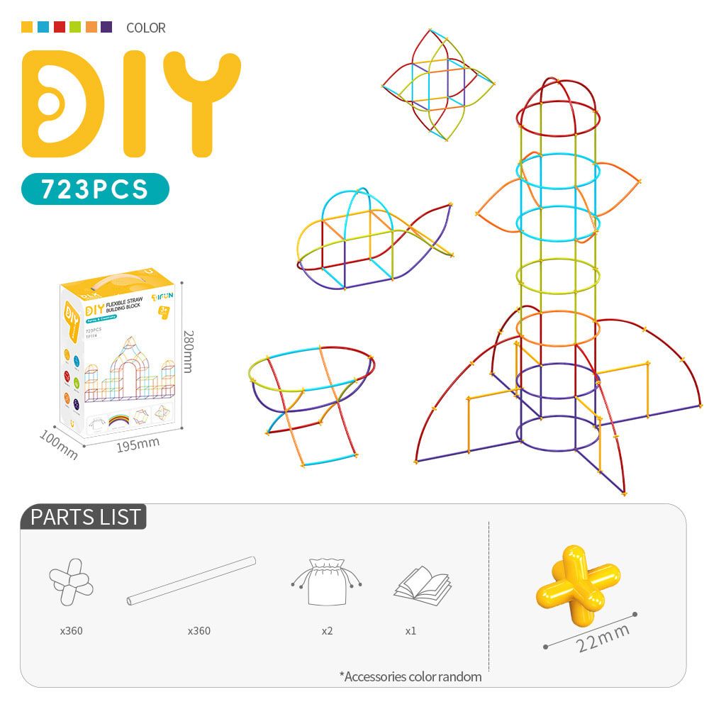 DIY Flexible Straw Building Blocks for Kids Ages 3-6, Creative Educational Construction Toy Set with Bendable Straws and Connectors, 112/242/723 Pieces for 3D Geometry and Imaginative Play (242PCS)