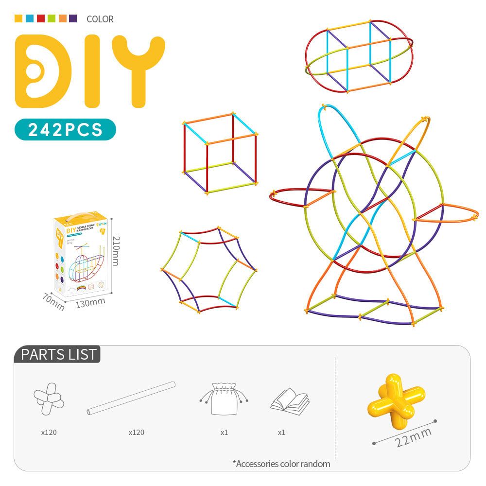 DIY Flexible Straw Building Blocks for Kids Ages 3-6, Creative Educational Construction Toy Set with Bendable Straws and Connectors, 112/242/723 Pieces for 3D Geometry and Imaginative Play (723PCS)