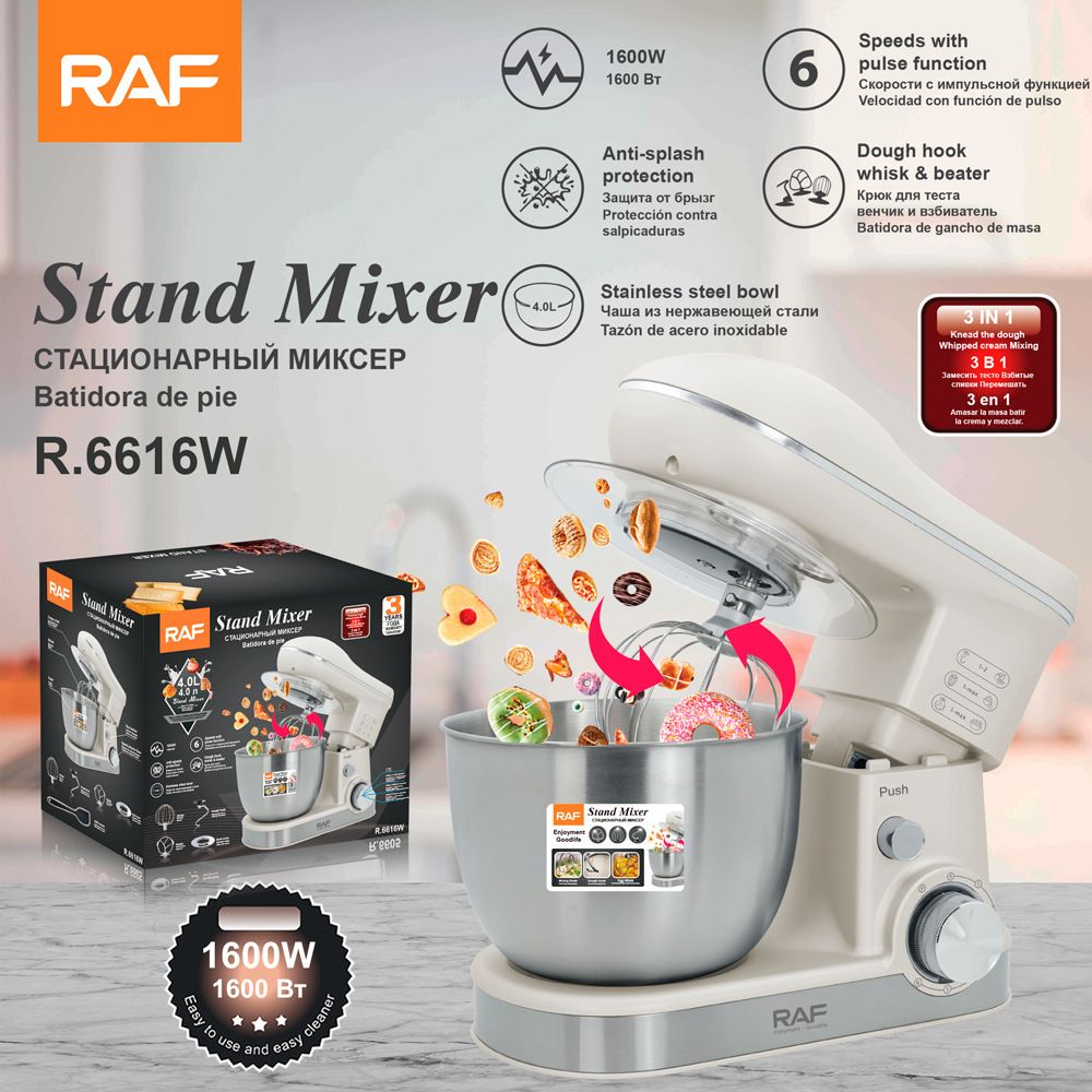 Versatile Stand Mixer with 4.0L Stainless Steel Bowl and 1600W Motor for Home Baking, Dough Kneading, Whipping, and Mixing Tasks (Red)
