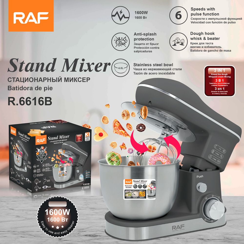 Versatile Stand Mixer with 4.0L Stainless Steel Bowl and 1600W Motor for Home Baking, Dough Kneading, Whipping, and Mixing Tasks (White)