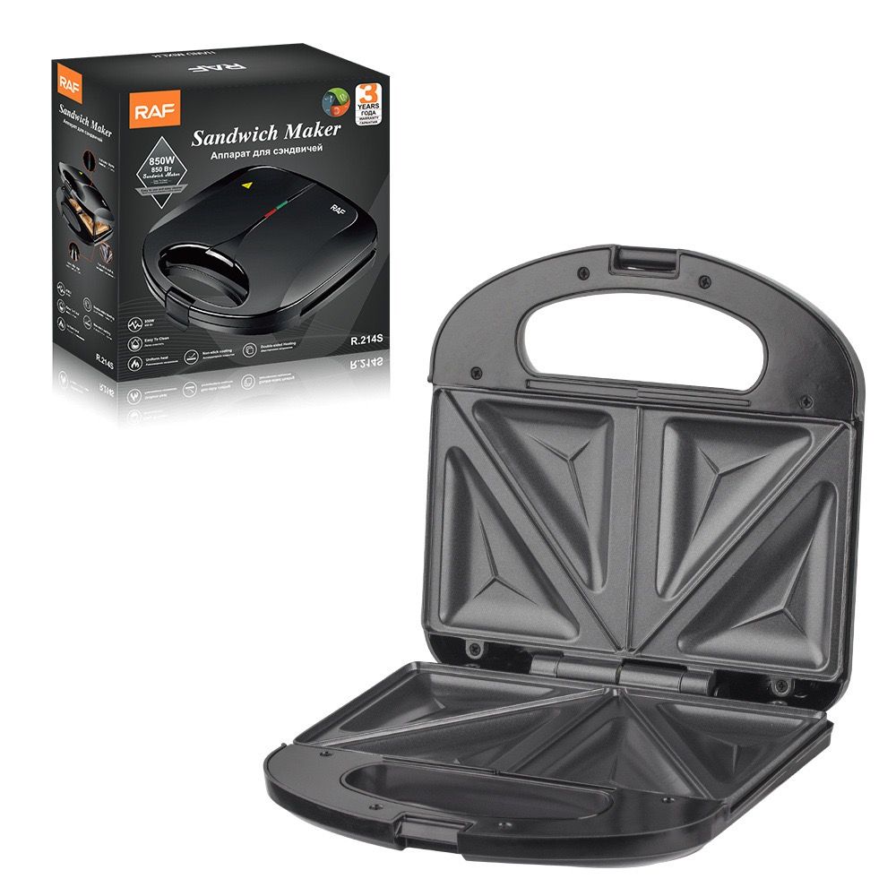 Compact Dual-Sided Sandwich Maker with Non-Stick Plates for Quick Homemade Hot Pressed Toast, Featuring a Portable Latch and Space-Saving Design for Everyday Kitchen Use (Black)