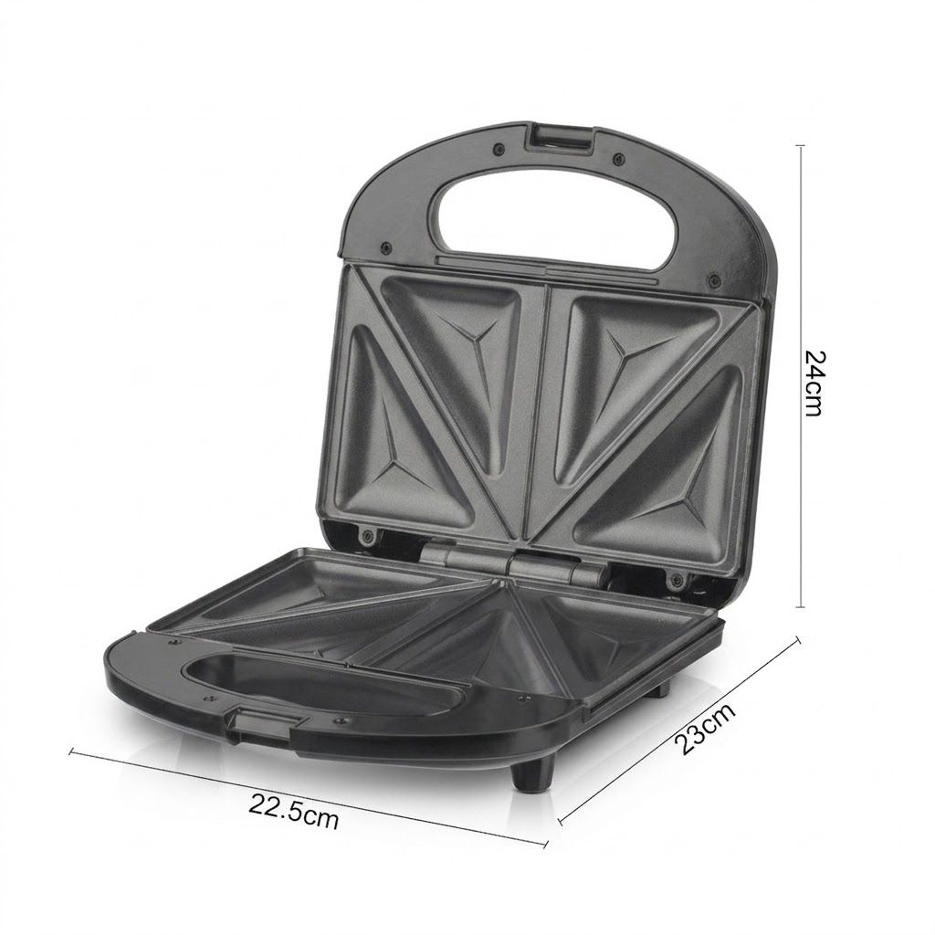 Compact Dual-Sided Sandwich Maker with Non-Stick Plates for Quick Homemade Hot Pressed Toast, Featuring a Portable Latch and Space-Saving Design for Everyday Kitchen Use (Black)