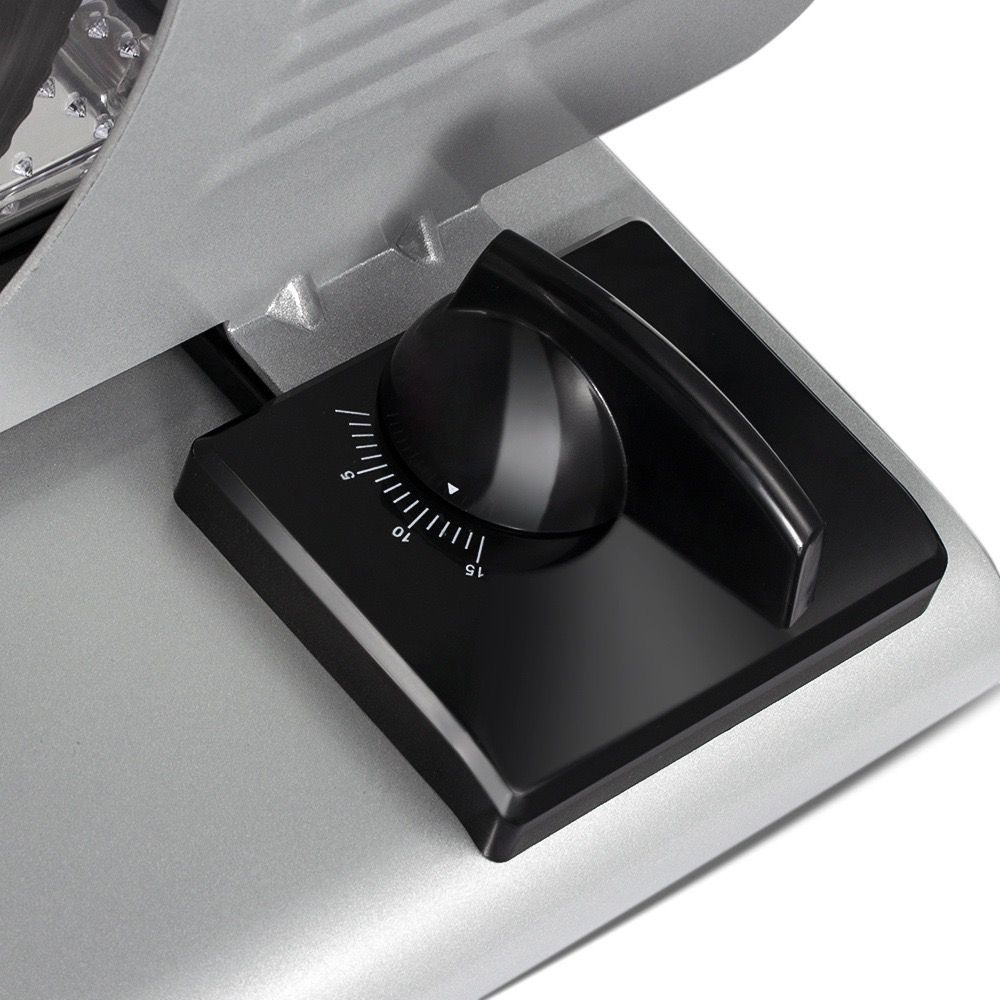 Electric Food Slicer with 190mm Stainless Steel Blade, Adjustable Thickness 0-15mm, Easy-Clean Detachable Design for Home Kitchen and Small Deli Use, Compact 200W Power for Meat, Bread, and Vegetables (Silver)