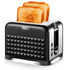 2-Slice Retro Toaster with Diamond Textured Finish, Stainless Steel Body, and Removable Crumb Tray for Family Breakfast, Reheating, and Defrosting (Black)