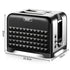 2-Slice Retro Toaster with Diamond Textured Finish, Stainless Steel Body, and Removable Crumb Tray for Family Breakfast, Reheating, and Defrosting (Black)