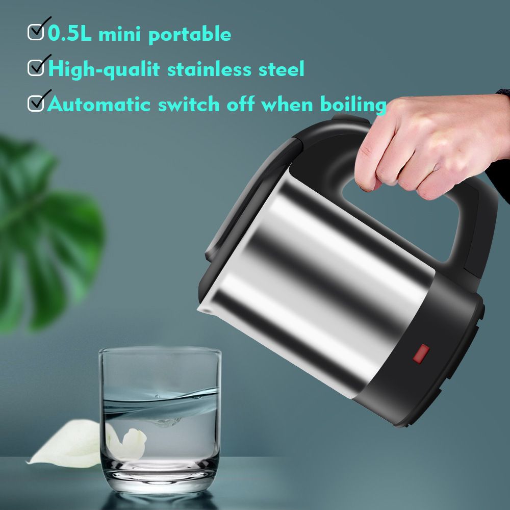 Portable Mini Electric Kettle Set with Two Matching Cups, 500ml Stainless Steel Travel Water Boiler for Home Office and On-the-Go Hot Beverages (Silver)