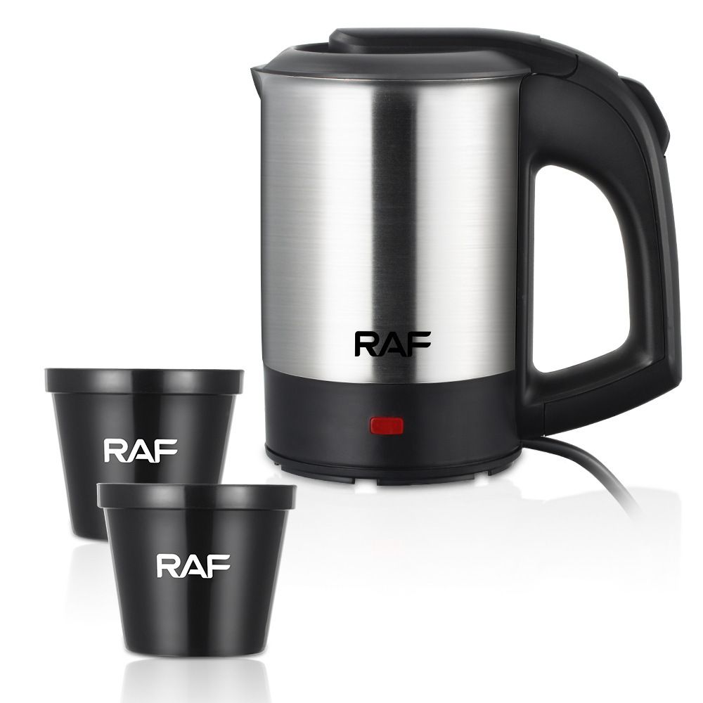 Portable Mini Electric Kettle Set with Two Matching Cups, 500ml Stainless Steel Travel Water Boiler for Home Office and On-the-Go Hot Beverages (Silver)
