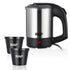 Portable Mini Electric Kettle Set with Two Matching Cups, 500ml Stainless Steel Travel Water Boiler for Home Office and On-the-Go Hot Beverages (Silver)