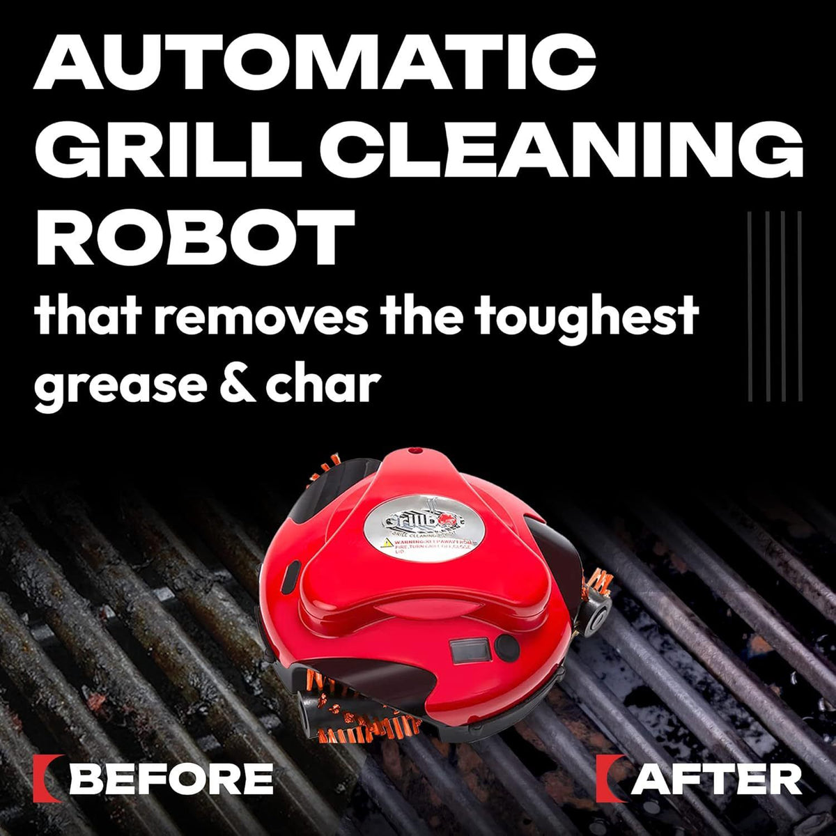 Automatic Grill Cleaning Robot with Nylon Brushes for Effortless Removal of Grease, Burnt Residue and Food Debris on Any Size Barbecue Grill, Ideal Gift for BBQ Lovers (Black)