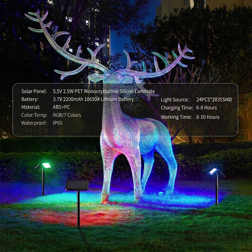 Solar RGB Landscape Spotlights 3-Pack, 7 Fixed Colors Plus Cycling Mode, IP65