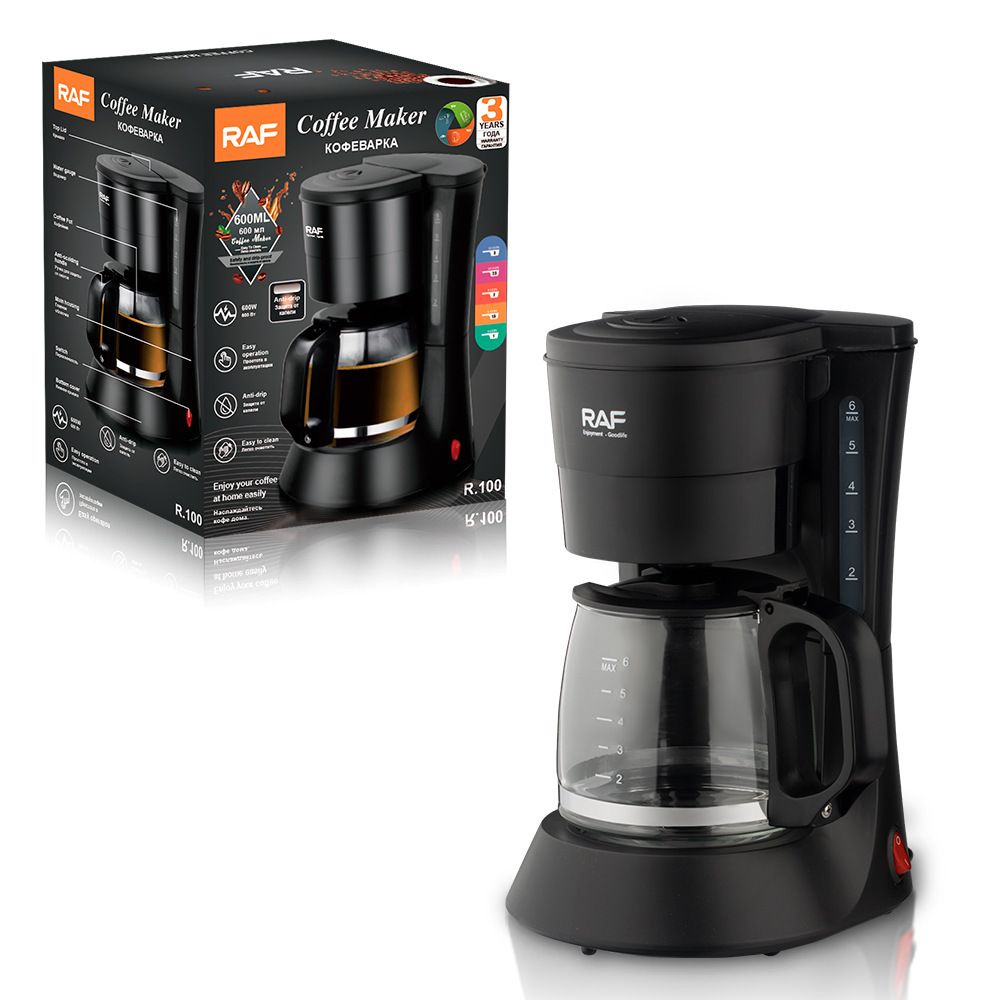 Compact Drip Coffee Maker with 600ml Glass Carafe, 600W Fast Brewing System, Anti-Drip Design for Home Office Kitchen Daily Use (Black)