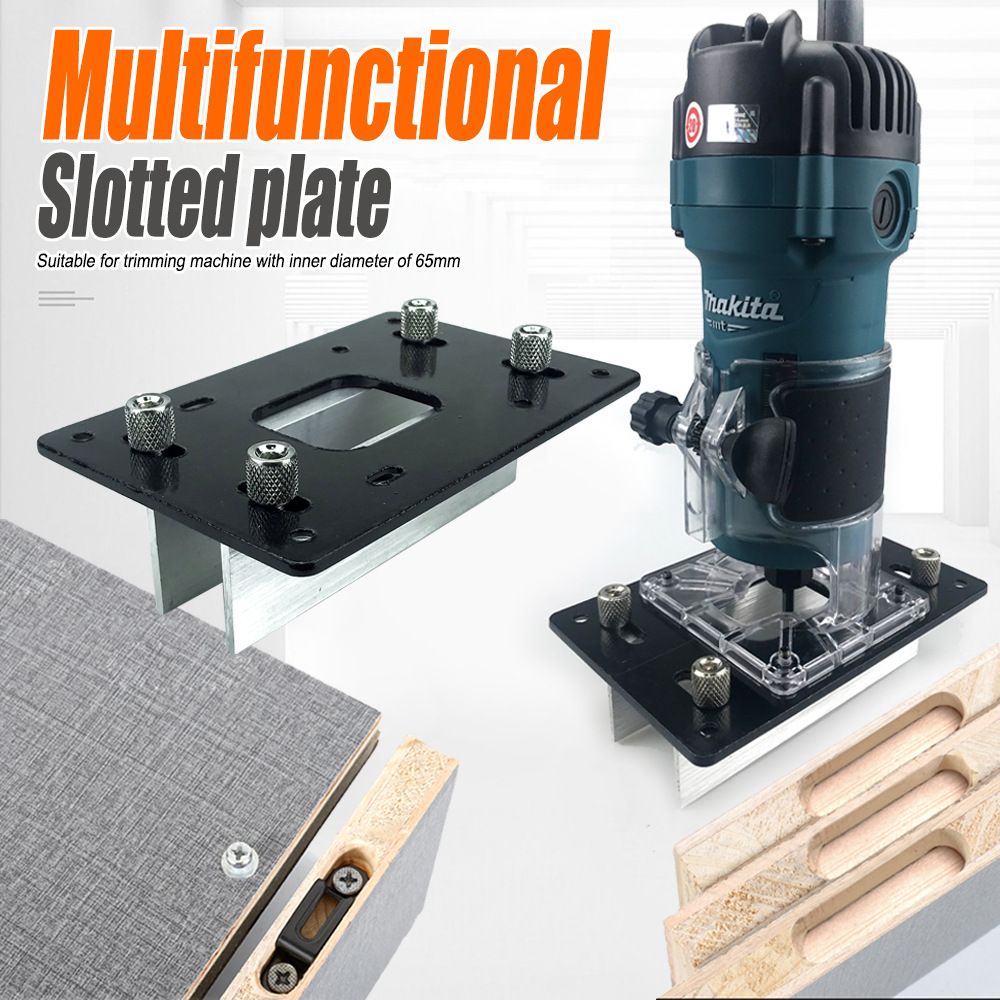 Multifunctional Aluminum Router Base Slotting Jig for Woodworking, Adjustable Trimming Machine Base with Scale for Furniture Making, Cabinet Installation, Hidden Connector Grooving and Hardware Pre-installation (2-in-1 Invisible Connector Slotting Tool, S
