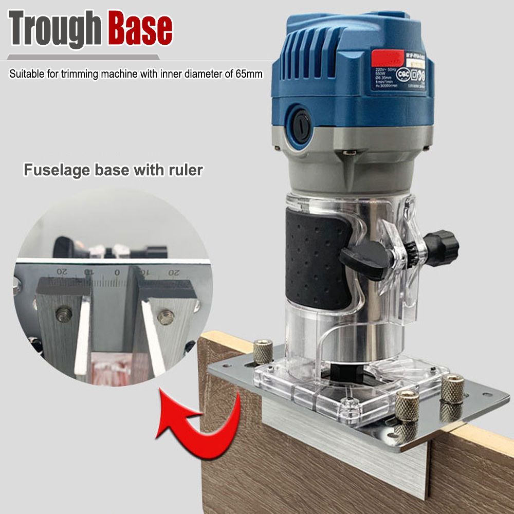 Multifunctional Aluminum Router Base Slotting Jig for Woodworking, Adjustable Trimming Machine Base with Scale for Furniture Making, Cabinet Installation, Hidden Connector Grooving and Hardware Pre-installation (2-in-1 Invisible Connector Slotting Tool, S