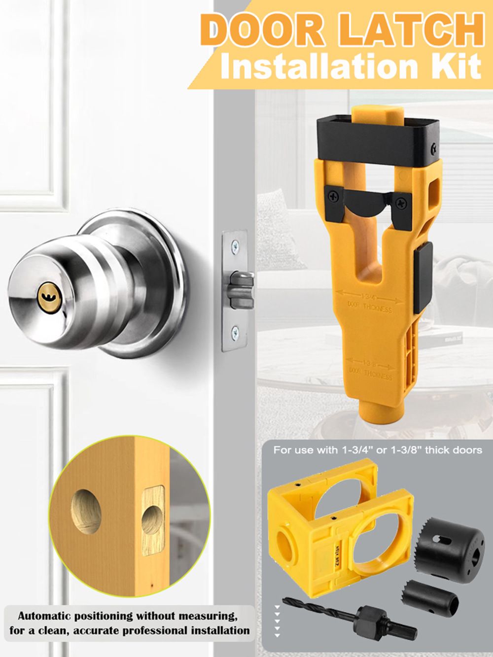 Door Lock and Latch Installation Tool Kit with Hole Saw, Mortise Template and Chisel Guide for Wooden Door Hardware Fitting and Precise Drilling Alignment (Blue)