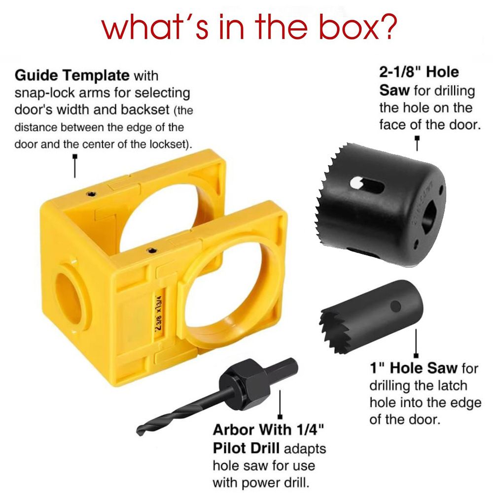 Door Lock and Latch Installation Tool Kit with Hole Saw, Mortise Template and Chisel Guide for Wooden Door Hardware Fitting and Precise Drilling Alignment (Orange)
