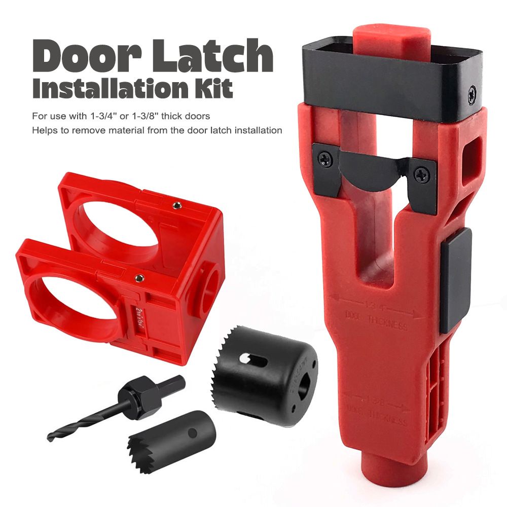 Door Lock and Latch Installation Tool Kit with Hole Saw, Mortise Template and Chisel Guide for Wooden Door Hardware Fitting and Precise Drilling Alignment (Orange)