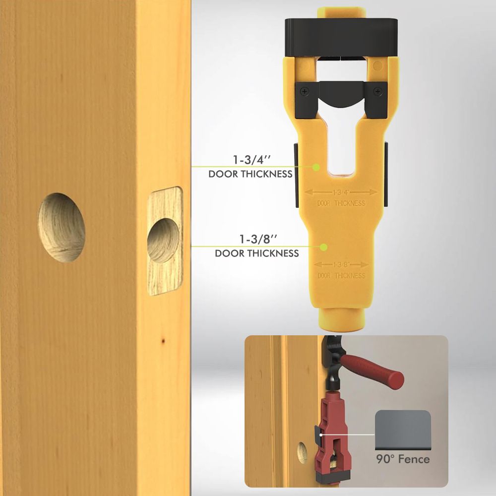 Door Lock and Latch Installation Tool Kit with Hole Saw, Mortise Template and Chisel Guide for Wooden Door Hardware Fitting and Precise Drilling Alignment (Red)
