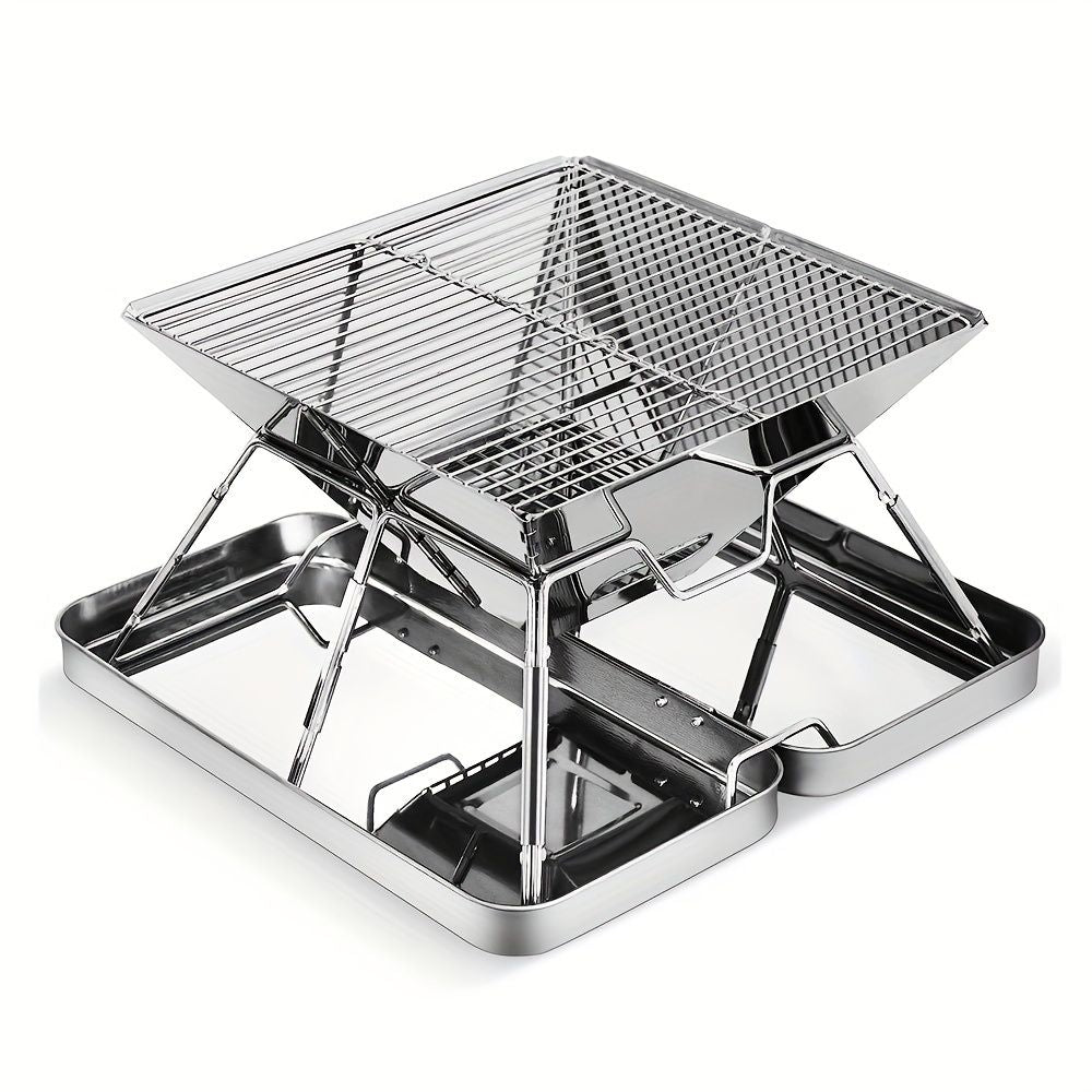 Silver Green portable camping grill, stainless steel grill, 304 stainless steel, charcoal grill, camping furniture, outdoor grill, camping cooking equipment, Australia camping gear