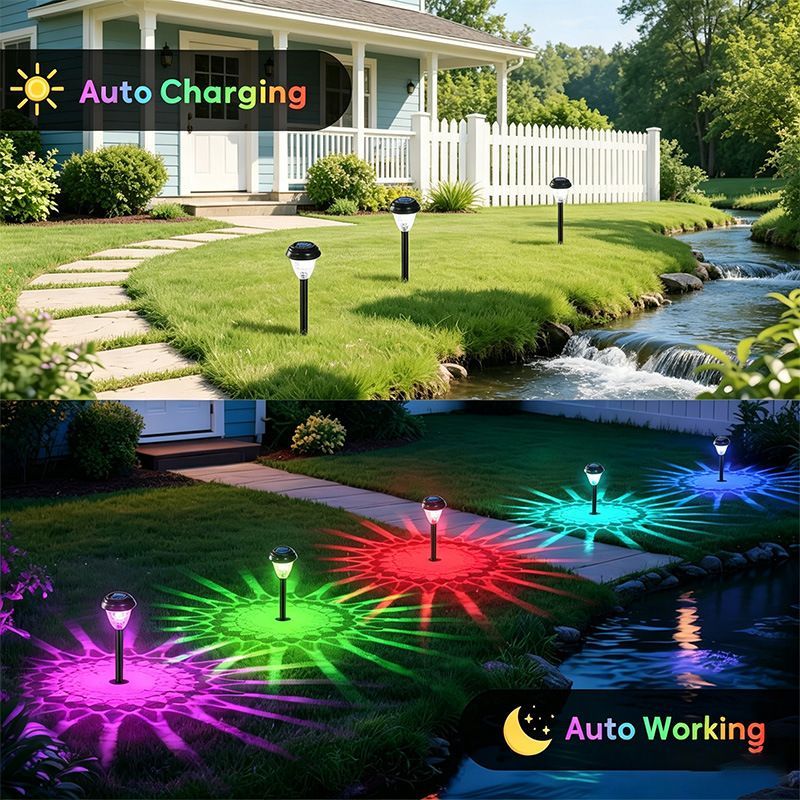 Solar Garden Lights In-Ground Lights Multi-Colour Outdoor Lights Solar Pathway - Black - Size m