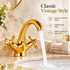 Vintage Gold Basin Mixer Tap Solid Brass Hot & Cold Bathroom Faucet with Cross Handles