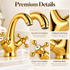 Vintage Gold Basin Mixer Tap Solid Brass Hot & Cold Bathroom Faucet with Cross Handles