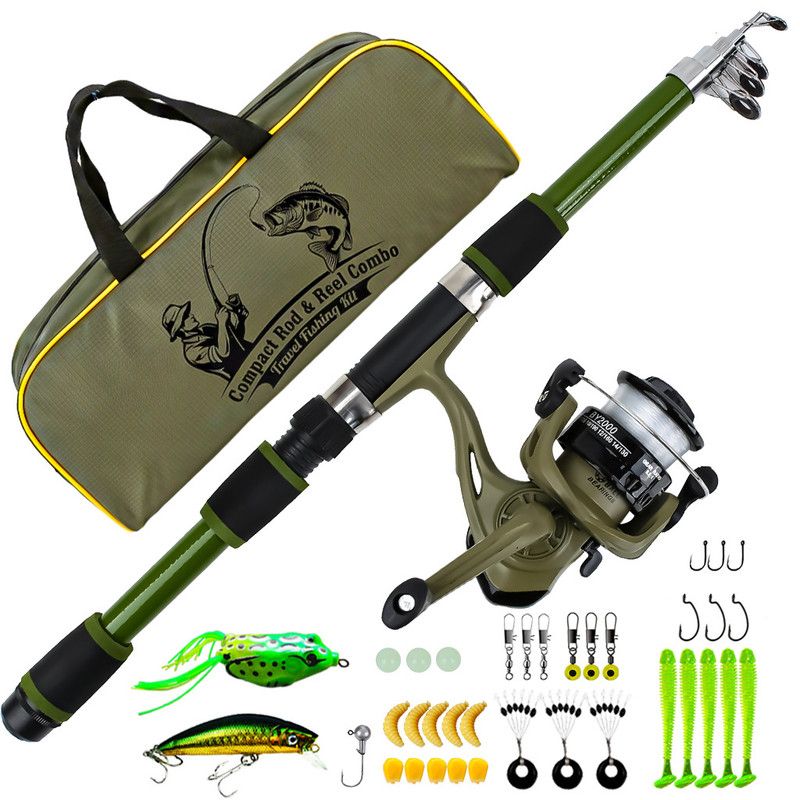 Outdoor lure fishing rod long throw fishing gear set (1.8M rod+2000 type line fishing reel+bait box+bag),green