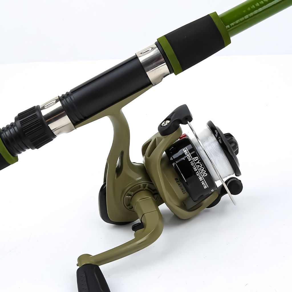 Outdoor lure fishing rod long throw fishing gear set (1.8M rod+2000 type line fishing reel+bait box+bag),green